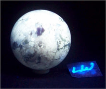 Load image into Gallery viewer, Fluorescent Chalcedony and Magnesite 70mm Sphere for UV Collection 6210