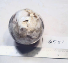 Load image into Gallery viewer, Fluorescent Petrified Wood w Crystal Vugs 89mm Sphere for UV Collection 6552