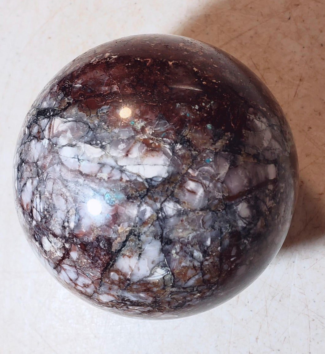 Brecciated Big Horn Area AZ Fluorite 86mm Sphere for Decor or Unique Gift 5218