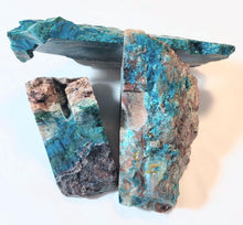 Load image into Gallery viewer, Chrysocolla and Malachite in Matrix 3 Cut Specimens or Cutting Rough T2
