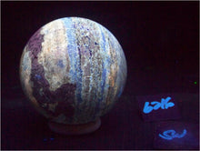 Load image into Gallery viewer, Fluorescent Lapis w Hackmanite Phlogopite Diopside 82mm Sphere UV Display 6216
