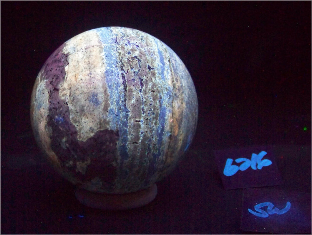 Fluorescent Lapis w Hackmanite Phlogopite Diopside 82mm Sphere UV Display 6216