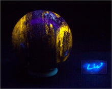 Load image into Gallery viewer, Fluorescent Lapis w Hackmanite Phlogopite Diopside 82mm Sphere UV Display 6216
