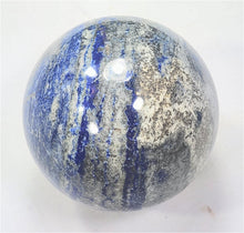 Load image into Gallery viewer, Fluorescent Lapis w Hackmanite Phlogopite Diopside 82mm Sphere UV Display 6216
