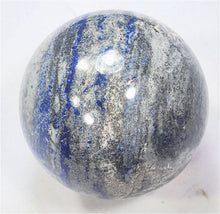 Load image into Gallery viewer, Fluorescent Lapis w Hackmanite Phlogopite Diopside 82mm Sphere UV Display 6216
