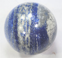 Load image into Gallery viewer, Fluorescent Lapis w Hackmanite Phlogopite Diopside 82mm Sphere UV Display 6216
