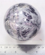 Load image into Gallery viewer, Kunzite Tourmaline Lepidolite Feldspar in Quartz 86mm Interior Decor Sphere 6217

