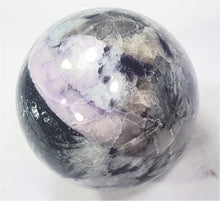 Load image into Gallery viewer, Kunzite Tourmaline Lepidolite Feldspar in Quartz 86mm Interior Decor Sphere 6217
