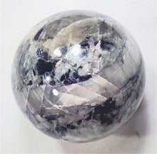 Load image into Gallery viewer, Kunzite Tourmaline Lepidolite Feldspar in Quartz 86mm Interior Decor Sphere 6217
