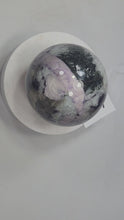 Load and play video in Gallery viewer, Kunzite Tourmaline Lepidolite Feldspar in Quartz 86mm Interior Decor Sphere 6217
