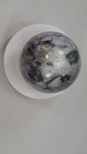 Load and play video in Gallery viewer, Lepidolite Kunzite Tourmaline w Pink Feldspar 86mm Sphere Home or Office 6279A
