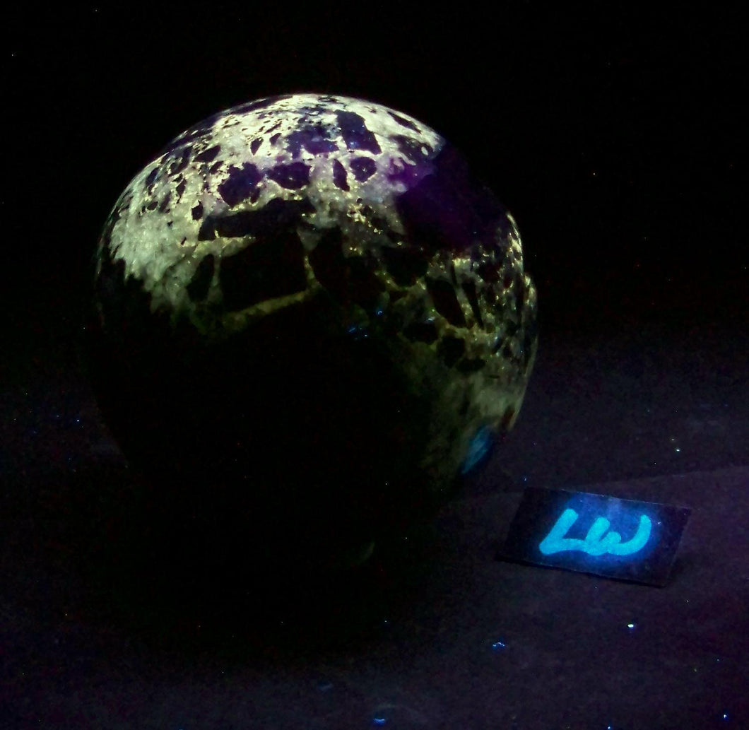 Fluorescent AZ Calcite and Hyalite 86mm Large Sphere for Collection or Gift 5384