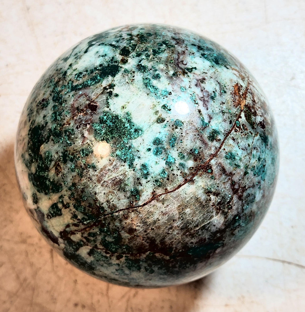 Malachite with little Cuprite in Quartz 95mm Stone Sphere for Decor or Gift 5257