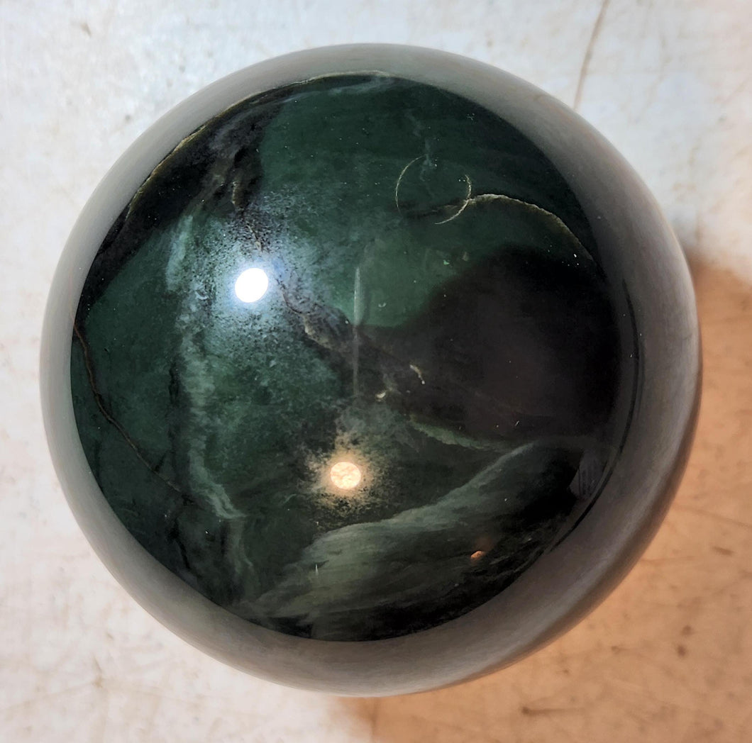 Yukon Jade Deep Green Jade 82mm Sphere for Home Decor or Unique Gift 5259