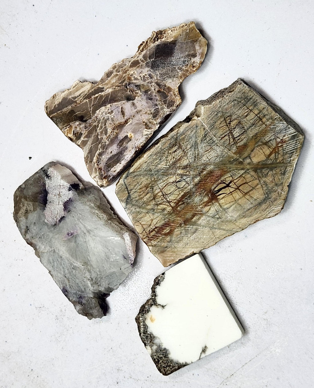 Cab Rough 4 Slabs Howelite and Picasso Marble and Lepidolite and AZ Agate ES24