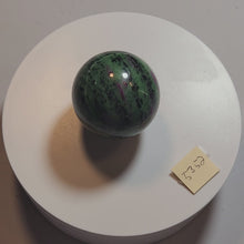Load and play video in Gallery viewer, Ruby in Zoisite 41mm Sphere for Home or Office Interior Decor 5352
