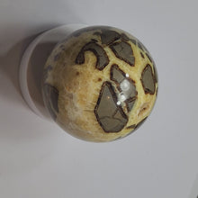 Load and play video in Gallery viewer, Fluorescent Septarian Nodule Large 114mm Sphere for Home or Office Decor 5417

